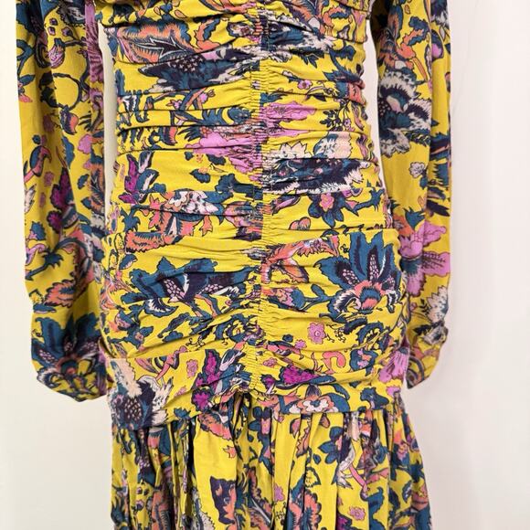 Etro Yellow Floral Silk Blend Ruched Mini Dress Size 42 NWT Italy Romantic - Picture 3 of 12